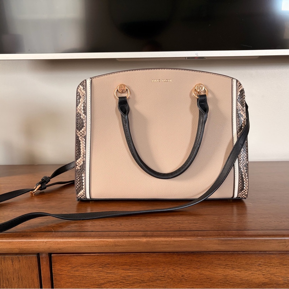 Anne Klein Tan Purse with Black and Brown Accents